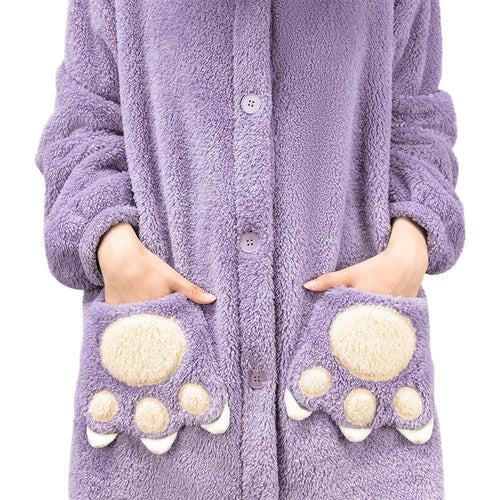 [OLAOLA] Costume Winter Lingerie Dinosaur Cute Adult Hooded Fluffy Pajamas Overalls Roomwear Warm Cold Protection Thick Hand Loose (JP, Alphabet, S, Purple