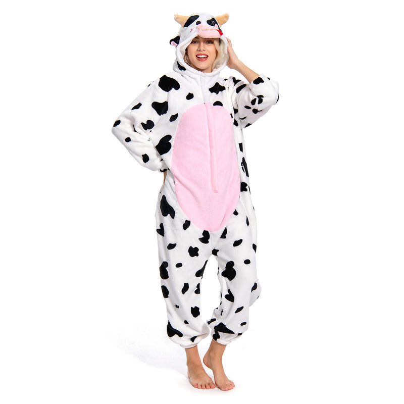 Olaola, woman's flannel hooded pajamas-Panda, rose cow, M