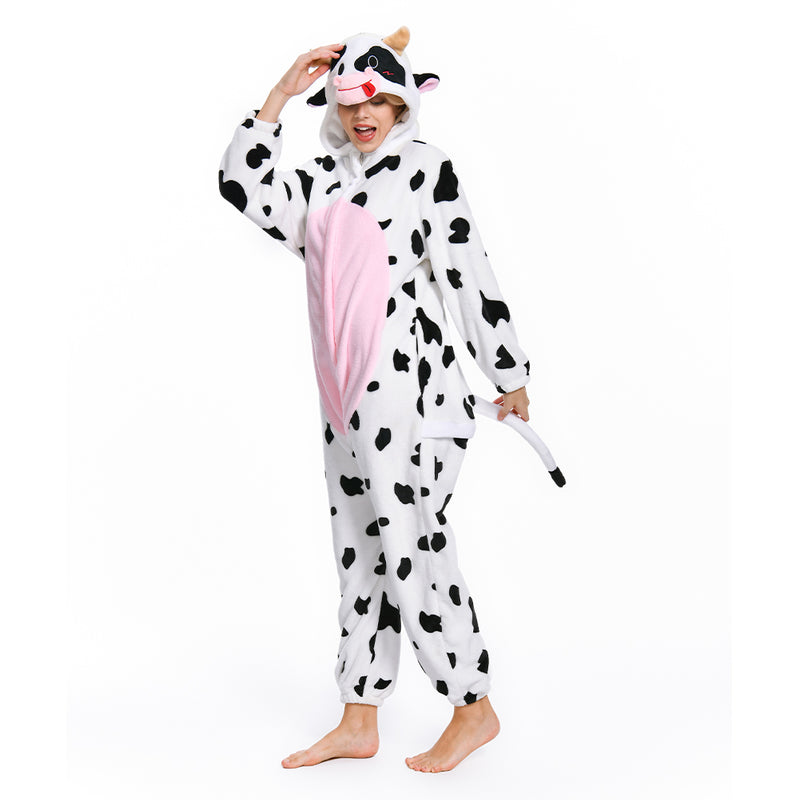 Olaola, woman's flannel hooded pajamas-Panda, rose cow, M