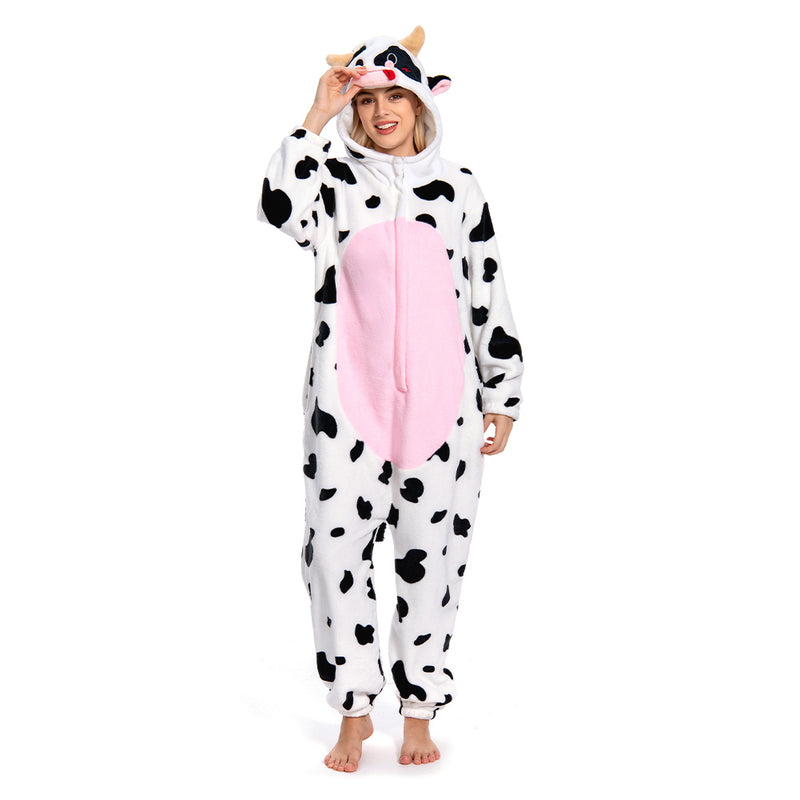 Olaola, woman's flannel hooded pajamas-Panda, rose cow, M