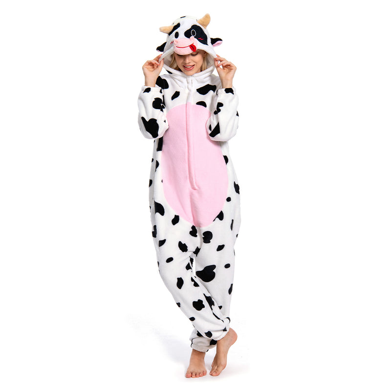 Olaola, woman's flannel hooded pajamas-Panda, rose cow, M