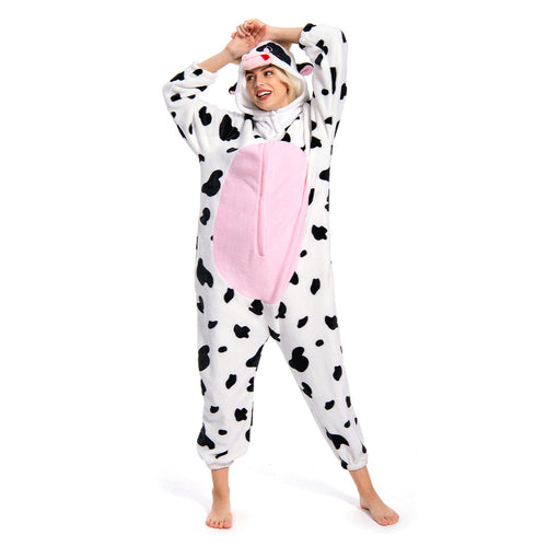 Olaola, woman's flannel hooded pajamas-Panda, rose cow, M
