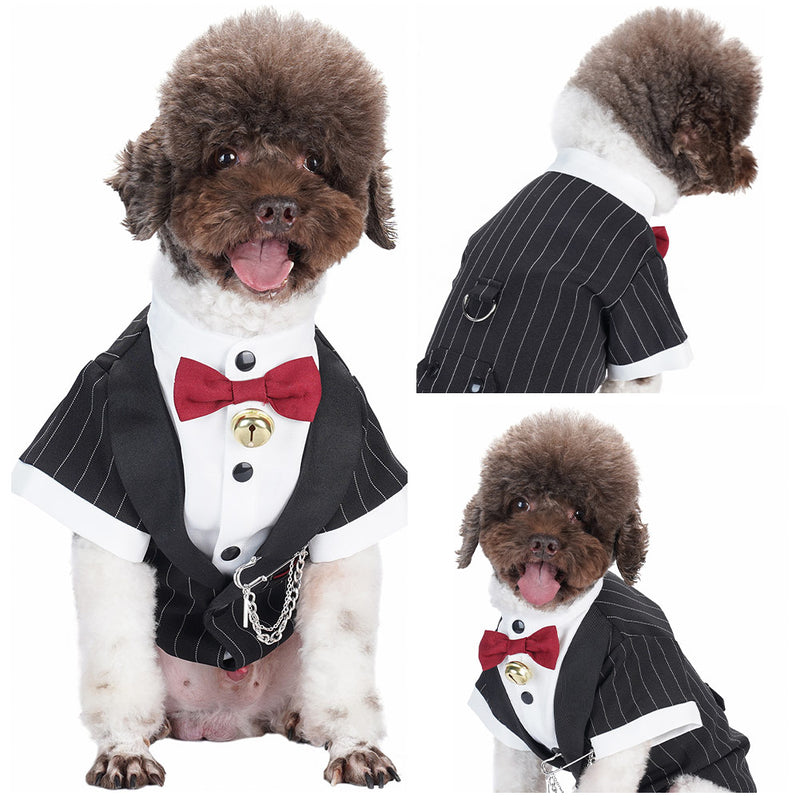 Pet Cosplay Costume Outfits Halloween Carnival Party Suit short-sleeved Stripe dog tuxedo