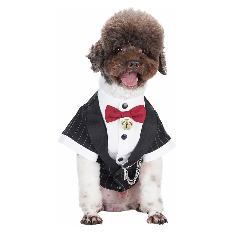 Pet Cosplay Costume Outfits Halloween Carnival Party Suit short-sleeved Stripe dog tuxedo