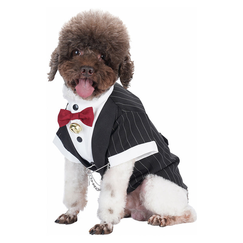 Pet Cosplay Costume Outfits Halloween Carnival Party Suit short-sleeved Stripe dog tuxedo