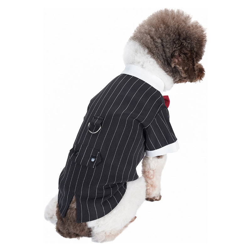 Pet Cosplay Costume Outfits Halloween Carnival Party Suit short-sleeved Stripe dog tuxedo