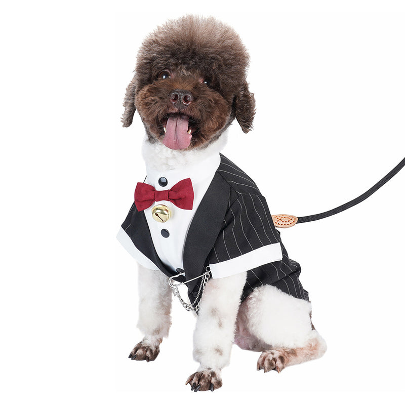 Pet Cosplay Costume Outfits Halloween Carnival Party Suit short-sleeved Stripe dog tuxedo