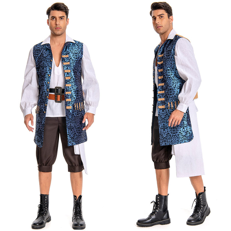 Pirates of The Caribbean 4 Jack Sparrow Cosplay Costume Halloween Blue Vest Only