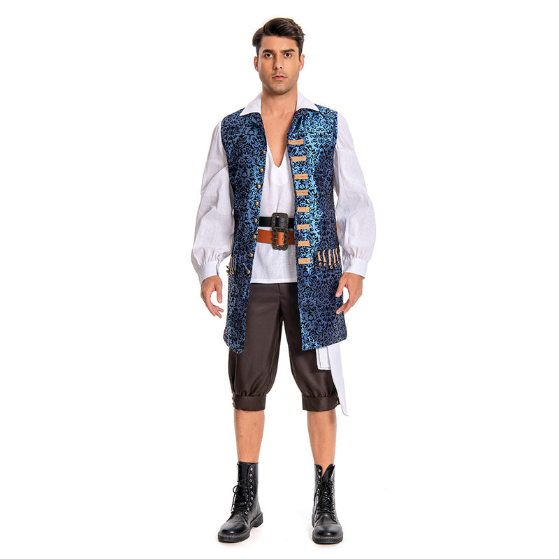 Pirates of The Caribbean 4 Jack Sparrow Cosplay Costume Halloween Blue Vest Only