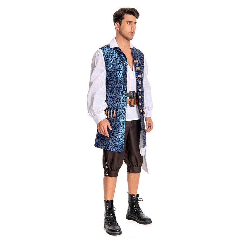 Pirates of The Caribbean 4 Jack Sparrow Cosplay Costume Halloween Blue Vest Only