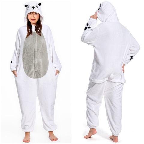 Polar bear Cosplay Flannel Sleepwear Hooded Jumpsuit Costume Outfits Halloween Carnival Party Suit