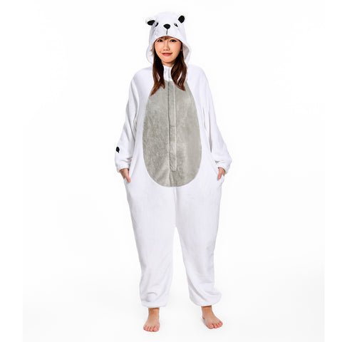 Polar bear Cosplay Flannel Sleepwear Hooded Jumpsuit Costume Outfits Halloween Carnival Party Suit