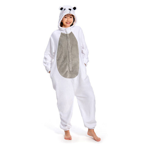Polar bear Cosplay Flannel Sleepwear Hooded Jumpsuit Costume Outfits Halloween Carnival Party Suit