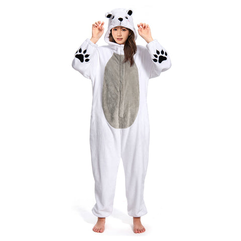 Polar bear Cosplay Flannel Sleepwear Hooded Jumpsuit Costume Outfits Halloween Carnival Party Suit