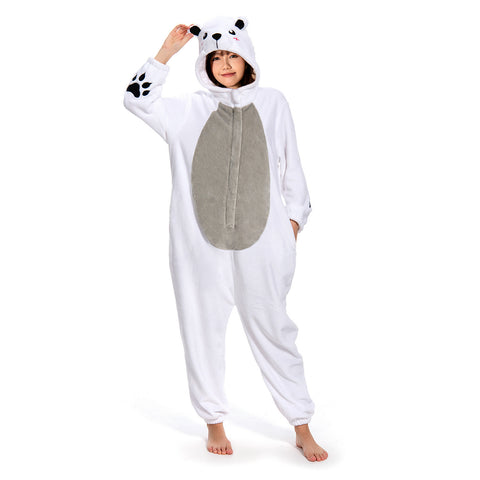 Polar bear Cosplay Flannel Sleepwear Hooded Jumpsuit Costume Outfits Halloween Carnival Party Suit