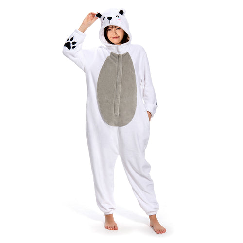 Polar bear Cosplay Flannel Sleepwear Hooded Jumpsuit Costume Outfits Halloween Carnival Party Suit