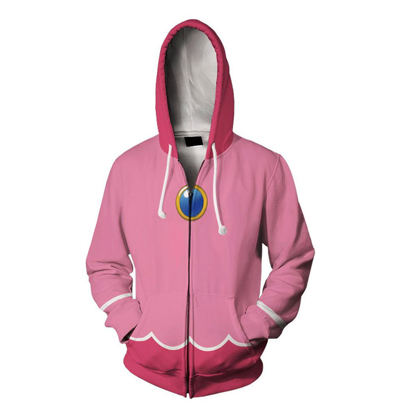 Princess Peach Cosplay Hoodie 3D Printed Hooded Sweatshirt Men Women Casual Streetwear Zip Up Jacket Coat