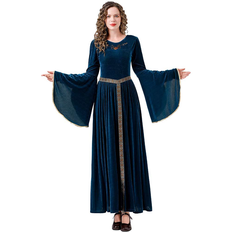 Renaissance Flare Sleeved Long Dress Cosplay Costume Outfits Halloween Carnival Suit Medieval