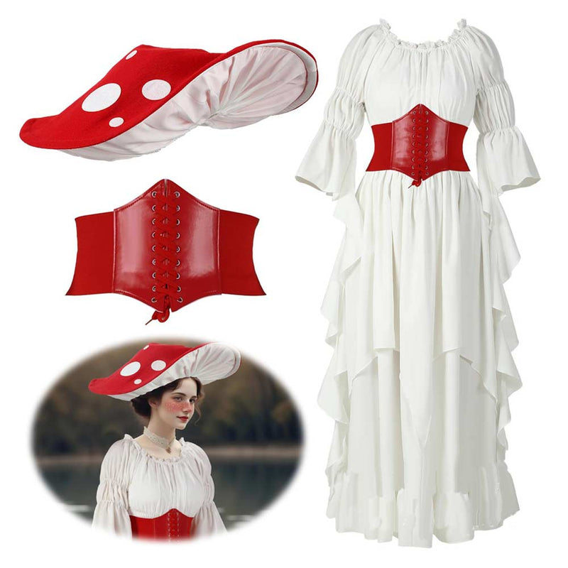 Renaissance Mushroom Medieval Hat Women‘s Victorian Fairy Dress Outfits Halloween Carnival Suit