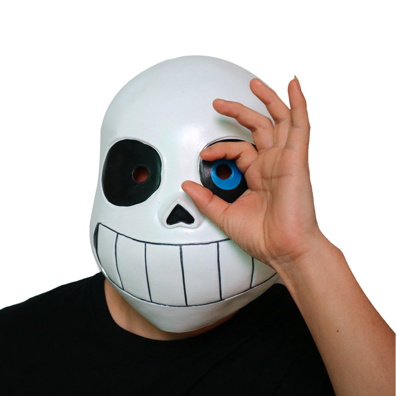 Sans Latex Mask Full Head Hood Masque Props Halloween Cosplay Fancy Accessory Mask Helmet (One Size, White)