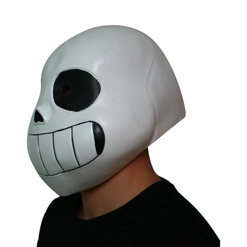 Sans Latex Mask Full Head Hood Masque Props Halloween Cosplay Fancy Accessory Mask Helmet (One Size, White)