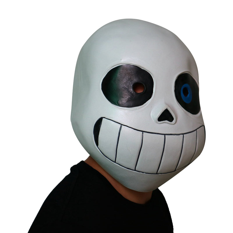 Sans Latex Mask Full Head Hood Masque Props Halloween Cosplay Fancy Accessory Mask Helmet (One Size, White)