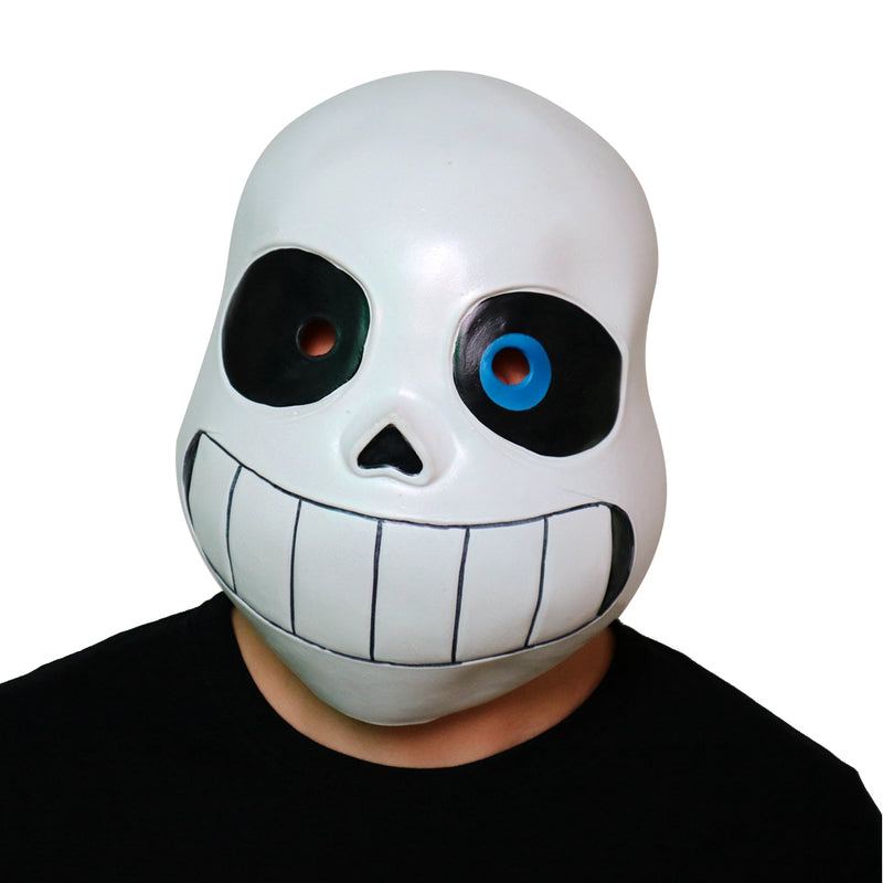 Sans Latex Mask Full Head Hood Masque Props Halloween Cosplay Fancy Accessory Mask Helmet (One Size, White)