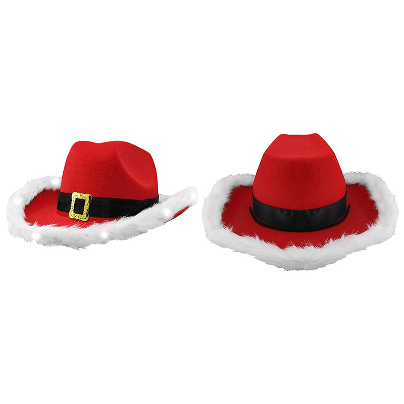 Santa Claus Party Christmas Luminous Cowboy Hat Western Red Felt Hats Wide Brim Cowgirl Hat Jazz Hat for Women Men