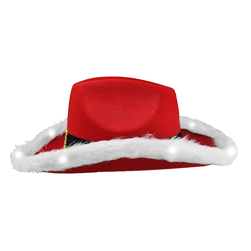 Santa Claus Party Christmas Luminous Cowboy Hat Western Red Felt Hats Wide Brim Cowgirl Hat Jazz Hat for Women Men