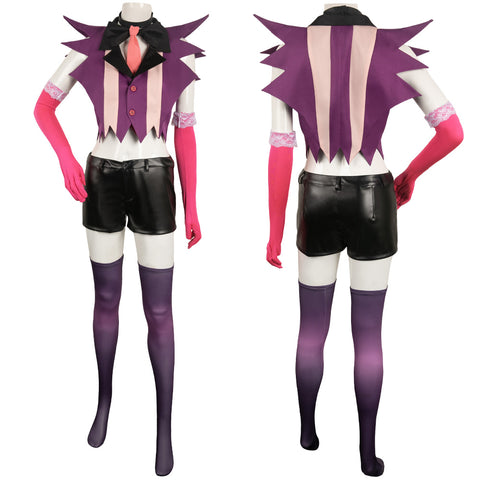 SeeCosplay Hazbin Hotel Angel Dust Purple Combat Suit Female Cosplay Costume Outfits Halloween Carnival Suit