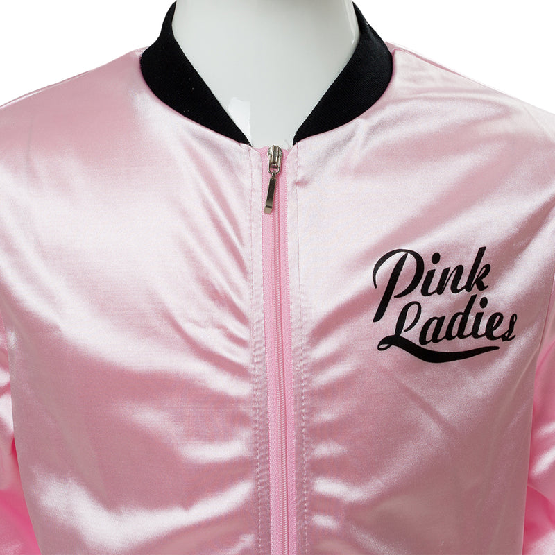 SeeCosplay Movie Grease Pink Ladies Silks and Satins Jacket Black Beam Kids