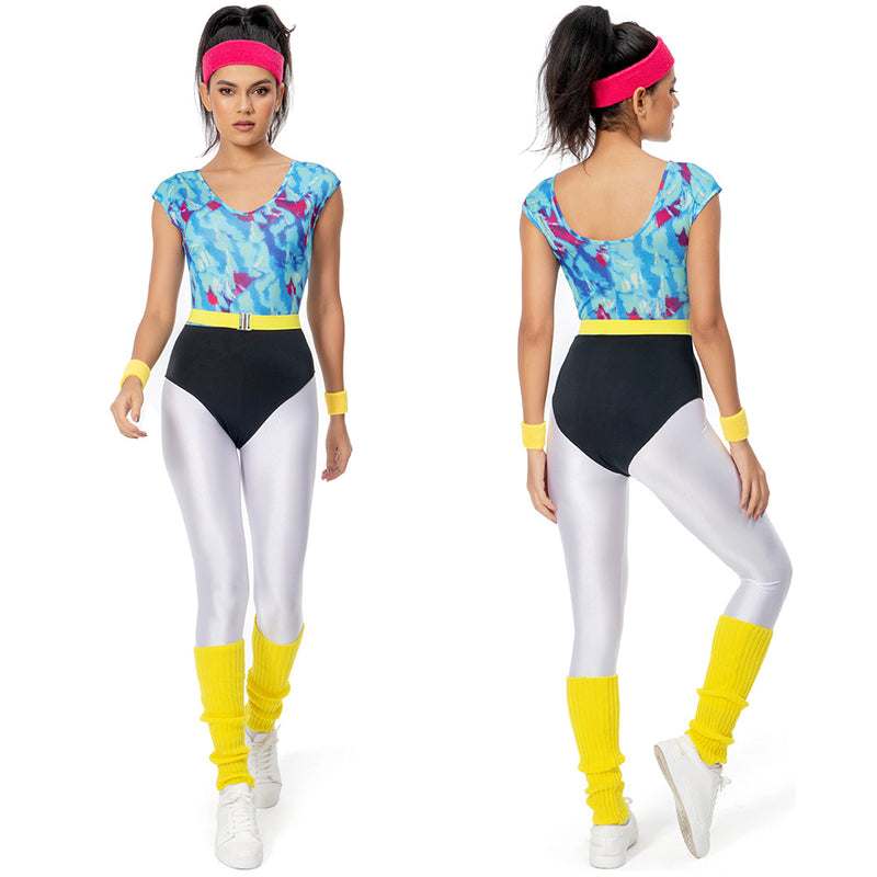 6Pcs/set Adult Women 80s Hippie Disco Cosplay Costume Outfits Sportwear Retro Halloween Carnival Suit