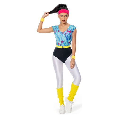 6Pcs/set Adult Women 80s Hippie Disco Cosplay Costume Outfits Sportwear Retro Halloween Carnival Suit