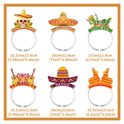 6Pcs/Set Mexican Headband Carnival Party Funny Hats Accessories Birthday Party Decoration Headdress For Kids