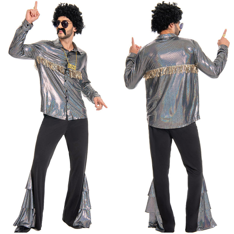 shiny 70s Cosplay Costume Outfits Halloween Carnival Suit disco