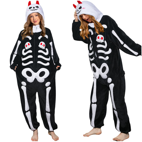 Skeleton Print Jumpsuit Outfit Halloween Full Uniform Set Carnival Costume Suit