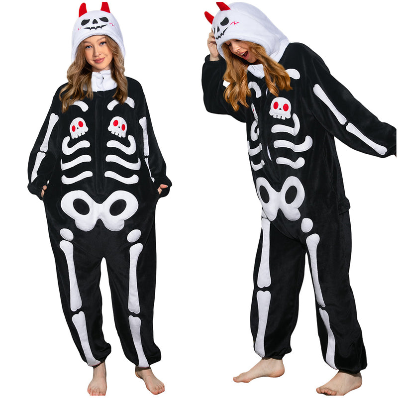 Skeleton Print Jumpsuit Outfit Halloween Full Uniform Set Carnival Costume Suit