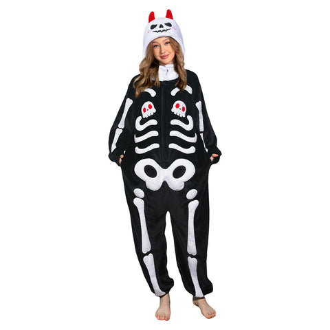 Skeleton Print Jumpsuit Outfit Halloween Full Uniform Set Carnival Costume Suit