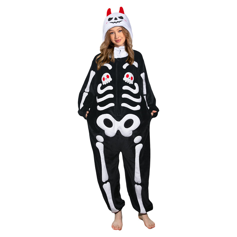 Skeleton Print Jumpsuit Outfit Halloween Full Uniform Set Carnival Costume Suit