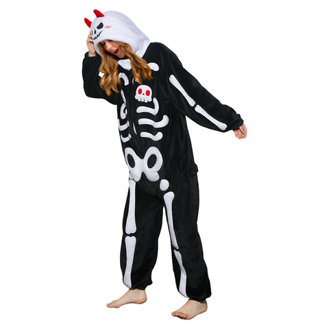 Skeleton Print Jumpsuit Outfit Halloween Full Uniform Set Carnival Costume Suit