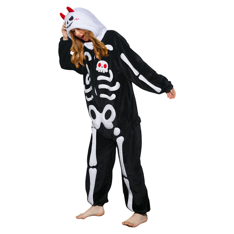 Skeleton Print Jumpsuit Outfit Halloween Full Uniform Set Carnival Costume Suit