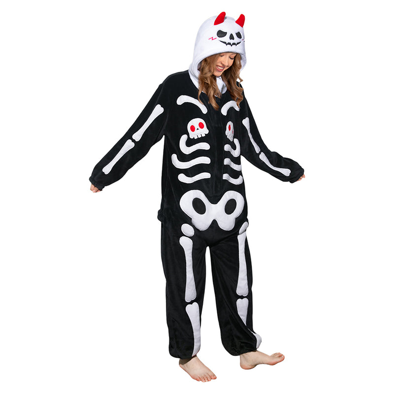 Skeleton Print Jumpsuit Outfit Halloween Full Uniform Set Carnival Costume Suit