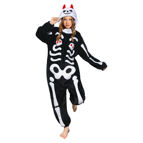 Skeleton Print Jumpsuit Outfit Halloween Full Uniform Set Carnival Costume Suit