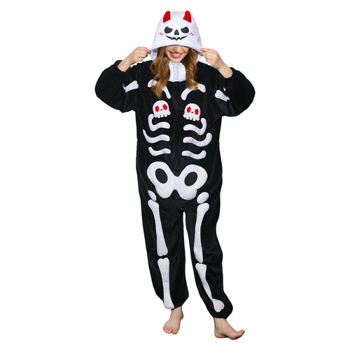 Skeleton Print Jumpsuit Outfit Halloween Full Uniform Set Carnival Costume Suit
