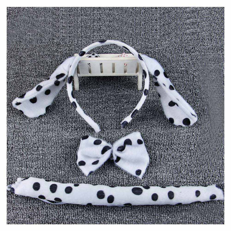 Spotted Dog Cosplay Tail Necktie Headband Halloween Carnival Costume Outfits Accessories Gifts