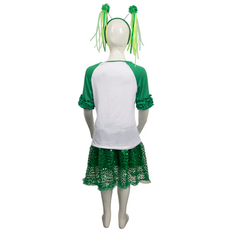 St. Patrick's Day Kids Girls Cosplay Tutu Dress With Headband Magic Wand Stickers Full Set Halloween Costume GirlKidsCostume
