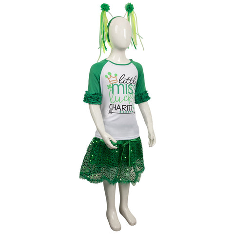 St. Patrick's Day Kids Girls Cosplay Tutu Dress With Headband Magic Wand Stickers Full Set Halloween Costume GirlKidsCostume