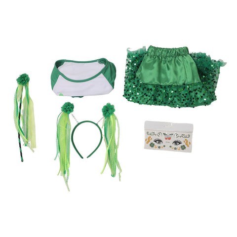 SeeCosplay St. Patrick's Day Kids Girls Cosplay Tutu Dress With Headband Magic Wand Stickers Full Set Halloween Carnival Costume GirlKidsCostume