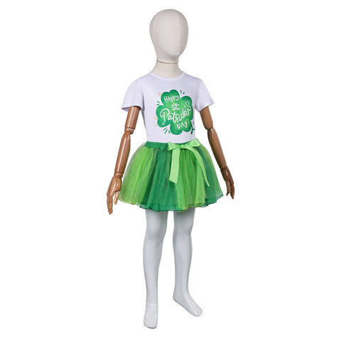 SeeCosplay St. Patrick's Day Kids Girls Green Clover Tutu Dress Skirt Set Cosplay Costume Outfits Halloween Carnival Suit GirlKidsCostume