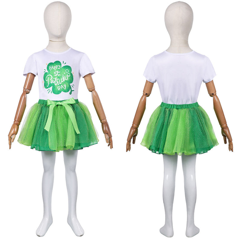 Purim costumes Kids Girls Green Clover Tutu Dress Skirt Set Cosplay Costume Outfits Carnival Suit GirlKidsCostume